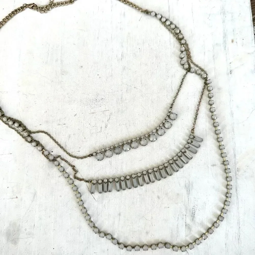 Multi chain blue beaded necklace